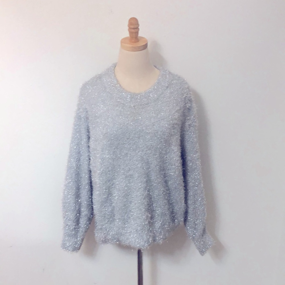 Metallic Silver fuzzy sweater